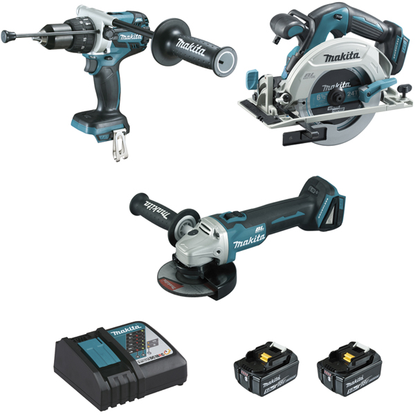 Ensemble de 3 machines 18 V Li-Ion 5 Ah DHP481 + DGA506 + DHS680 - MAKITA - DLX3095PTJ