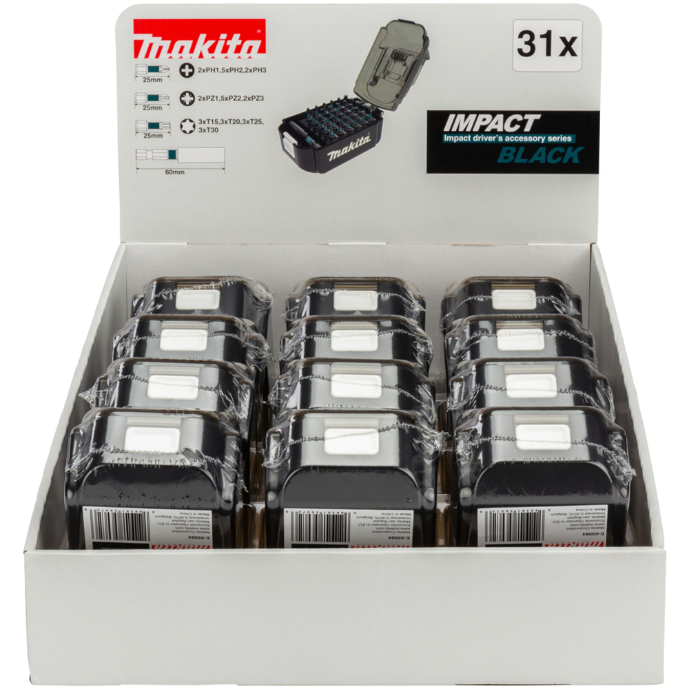 MASTER CARTON 12 x COFFRET IMPACT BLACK 31 PCS - MAKITA - E-03090