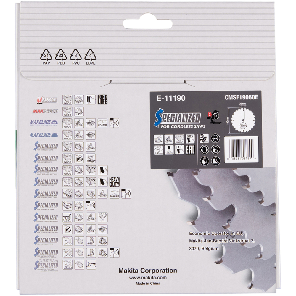 LAME TCT MDF 190x20MM 60DENTS - MAKITA - E-11190