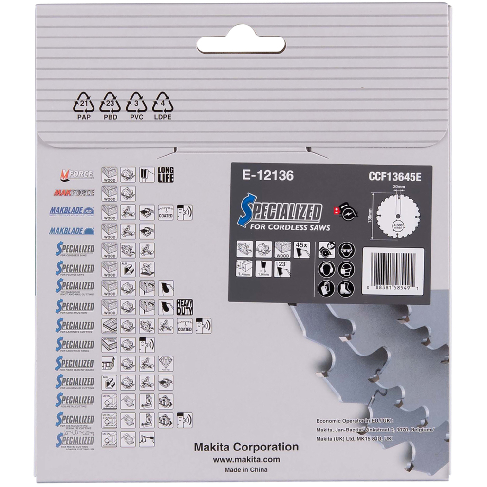 LAME CARBURE EFFICUT 136x20x45T - MAKITA - E-12136