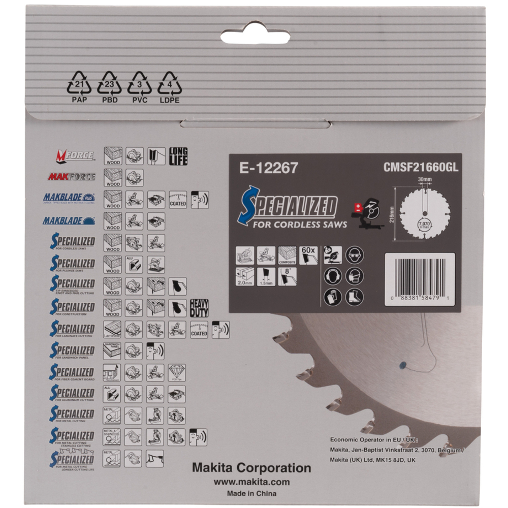 LAME CIRC EFFICUT BOIS COMPOSITE 216x30MM 60D - MAKITA - E-12267