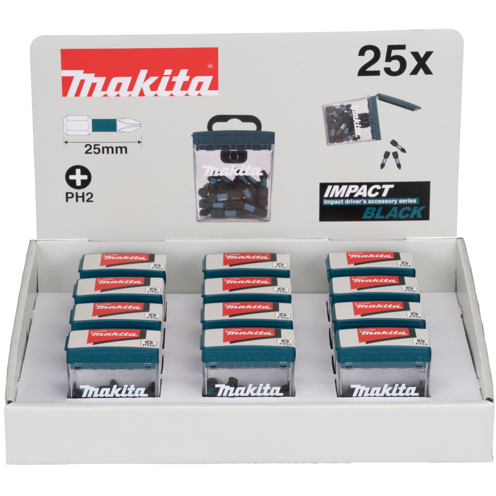 PACK IMPACT BLACK PH2 25MM 25PCS X12 - MAKITA - E-12360-12