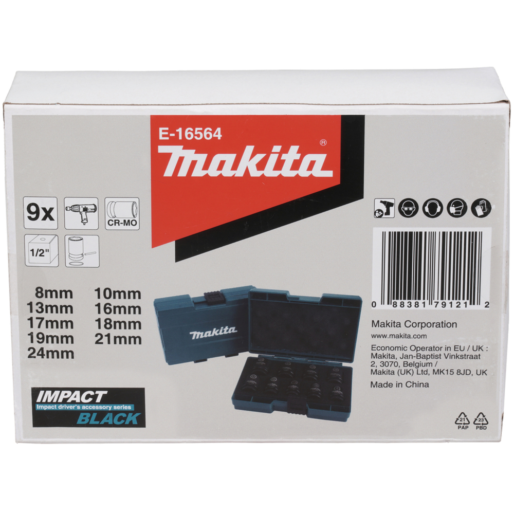 Coffret 9 douilles 1/2'' IMPACT BLACK MAKITA - E-16564