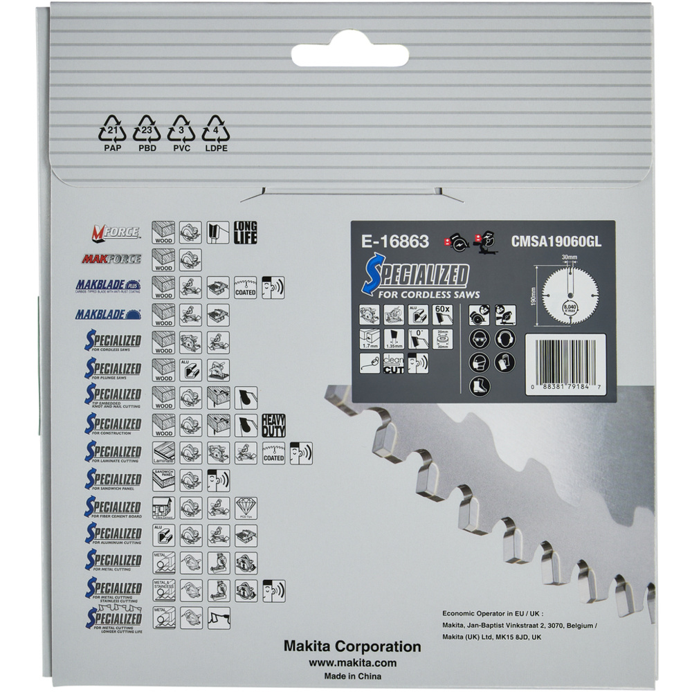 LAME CARB ALU EFFICUT 190X30MM 60D - MAKITA - E-16863