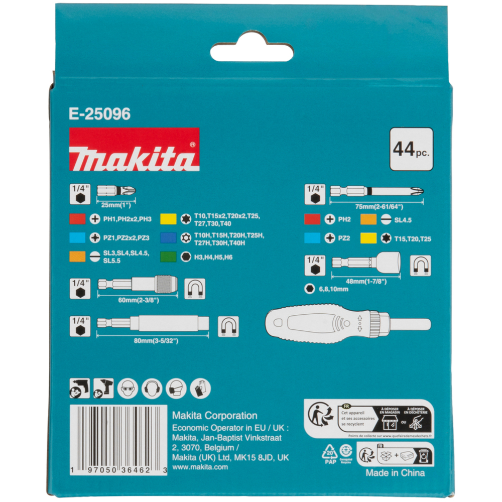 Coffret 43 accessoires de vissage + tournevis à cliquet - MAKITA - E-25096