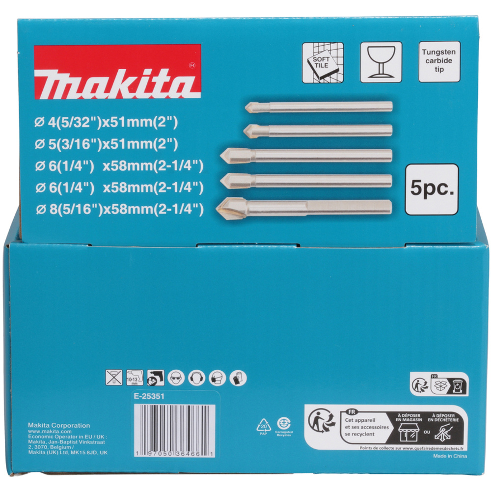 Master carton 20 x ensemble 5 forets verre - MAKITA - E-25351