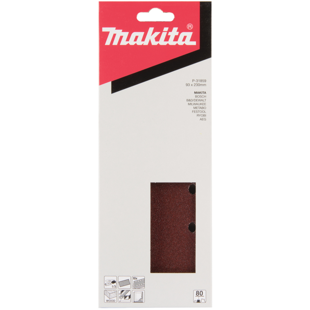 10 FEUILLES RECTANGULAIRES ABRASIVES 93X230 MM GRAIN 80 - MAKITA - P-31859