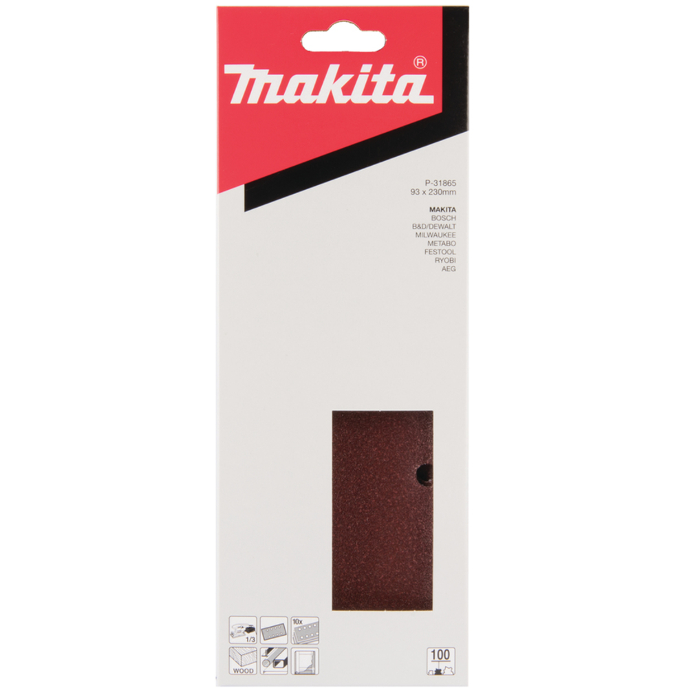 10 FEUILLES RECTANGULAIRES ABRASIVES 93X230 MM GRAIN 100 - MAKITA - P-31865