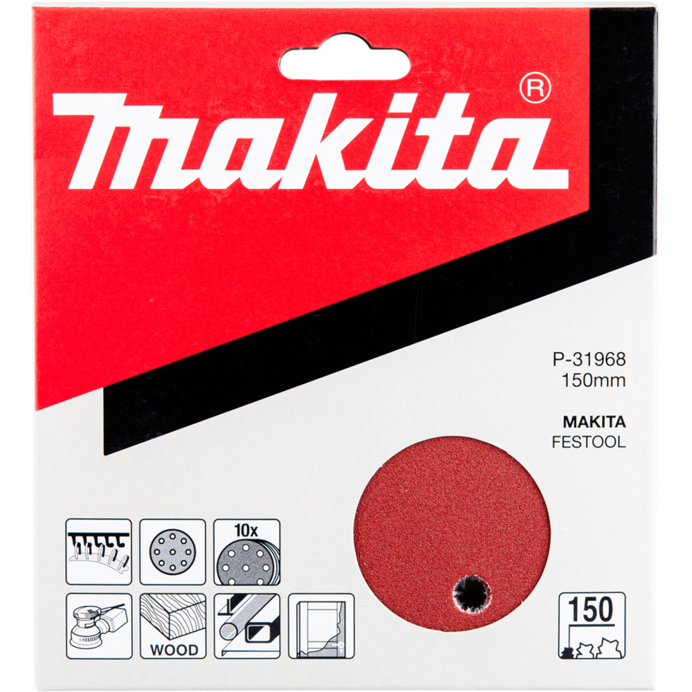 Disques abrasifs Diam. 150 mm auto-agrippant 8 + 1 trous bois/métal - MAKITA - P-31968