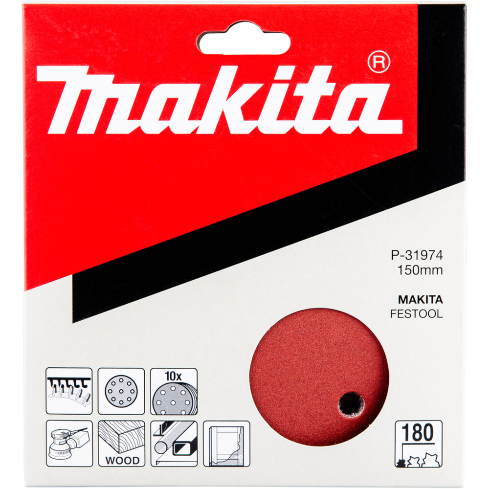 10 DISQUES ABRASIFS D150 MM GRAIN 180 AUTO-AGRIPPANT 8 + 1 TROUS- MAKITA - P-31974