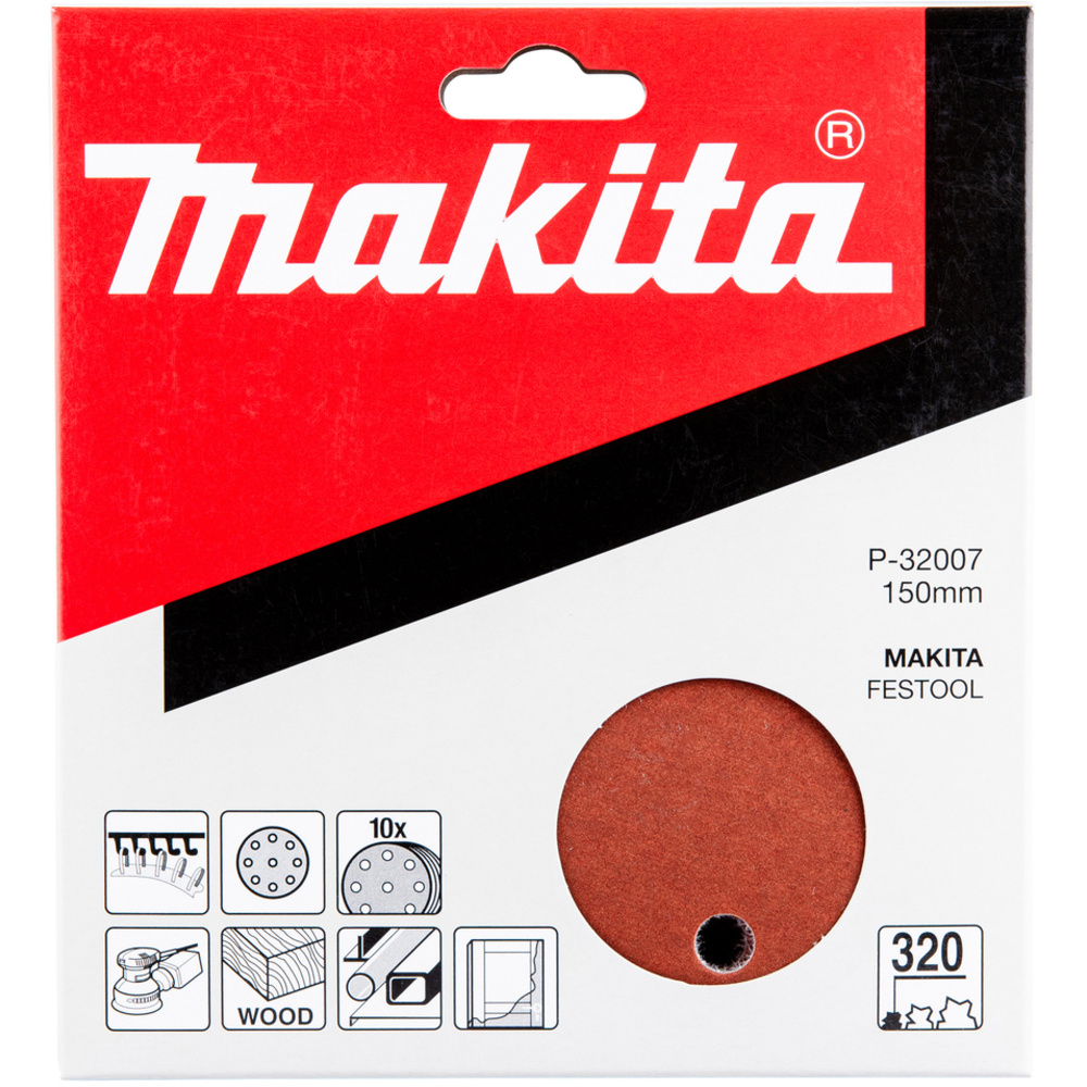 10 DISQUES ABRASIFS D150 MM GRAIN 320 AUTO-AGRIPPANT 8 + 1 TROUS- MAKITA - P-32007