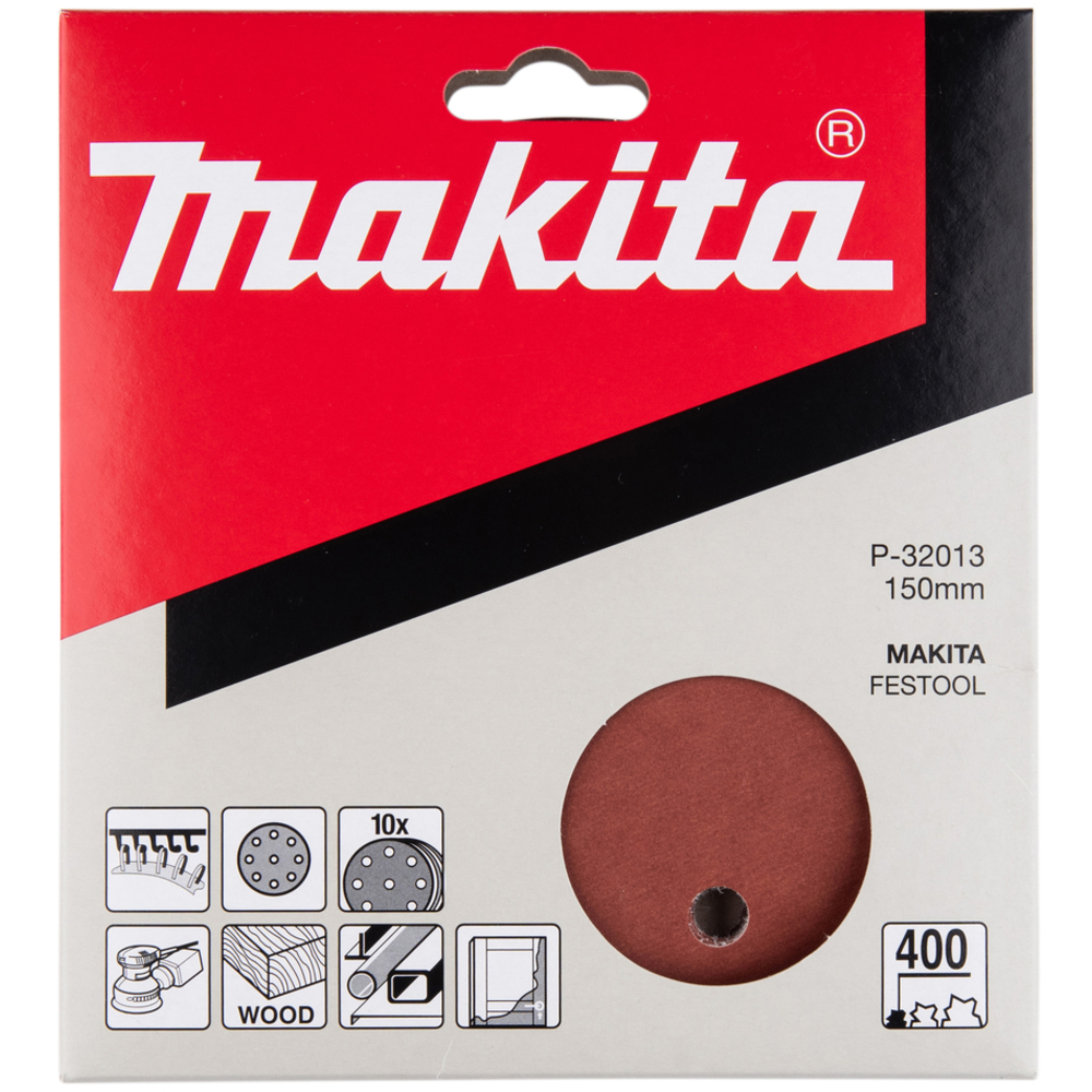 10 DISQUES ABRASIFS D150 MM GRAIN 400 AUTO-AGRIPPANT 8 + 1 TROUS- MAKITA - P-32013