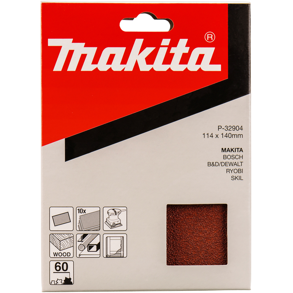 10 FEUILLES RECTANGULAIRES ABRASIVES 114X140 MM GRAIN 60 - MAKITA - P-32904