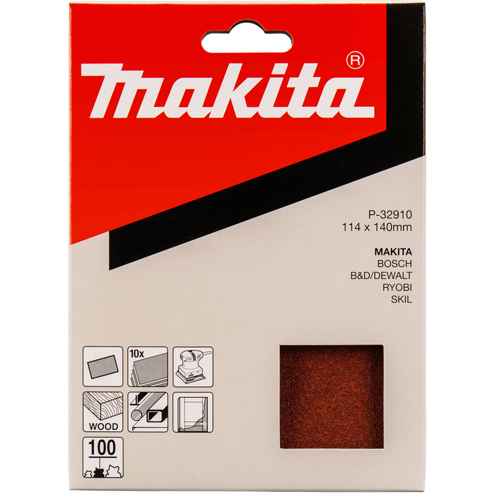 10 FEUILLES RECTANGULAIRES ABRASIVES 114X140 MM GRAIN 100 - MAKITA - P-32910