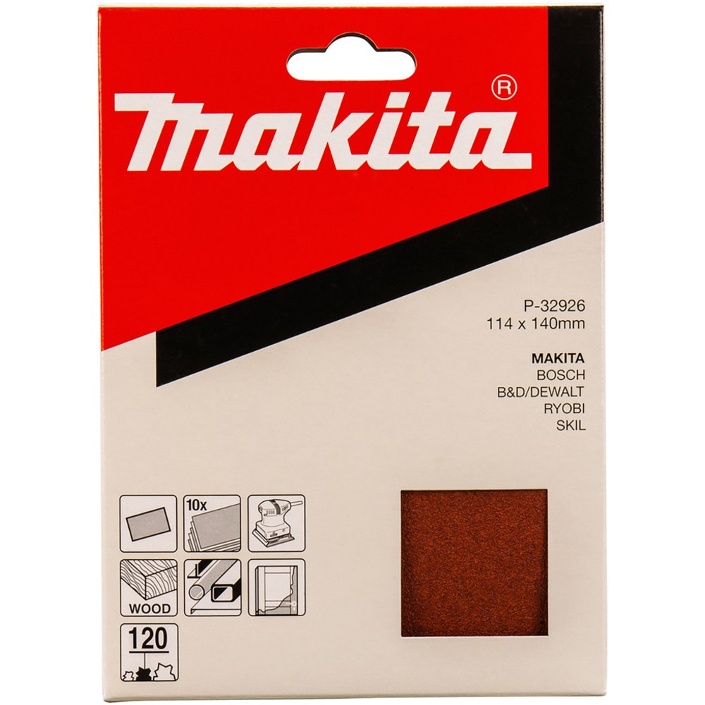 10 FEUILLES RECTANGULAIRES ABRASIVES 114X140 MM GRAIN 120 - MAKITA - P-32926