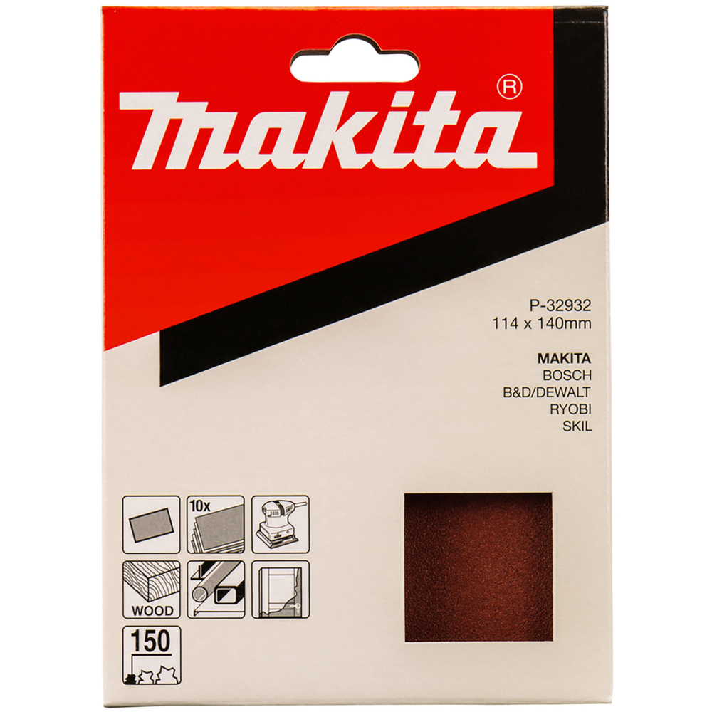 10 FEUILLES RECTANGULAIRES ABRASIVES 114X140 MM GRAIN 150 - MAKITA - P-32932