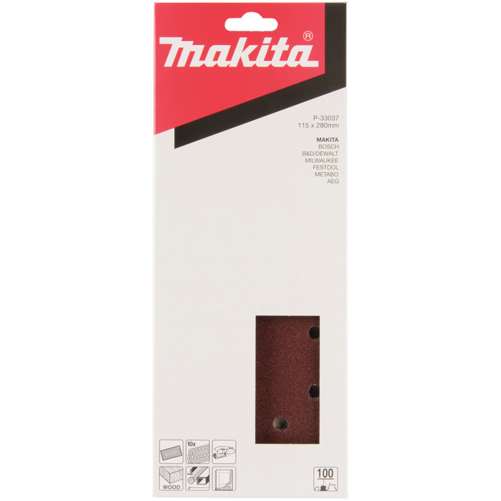 FEUILLE RECT 5+5+2+2 BOIS/MÉT 115X280MM G100 X10 - MAKITA - P-33037