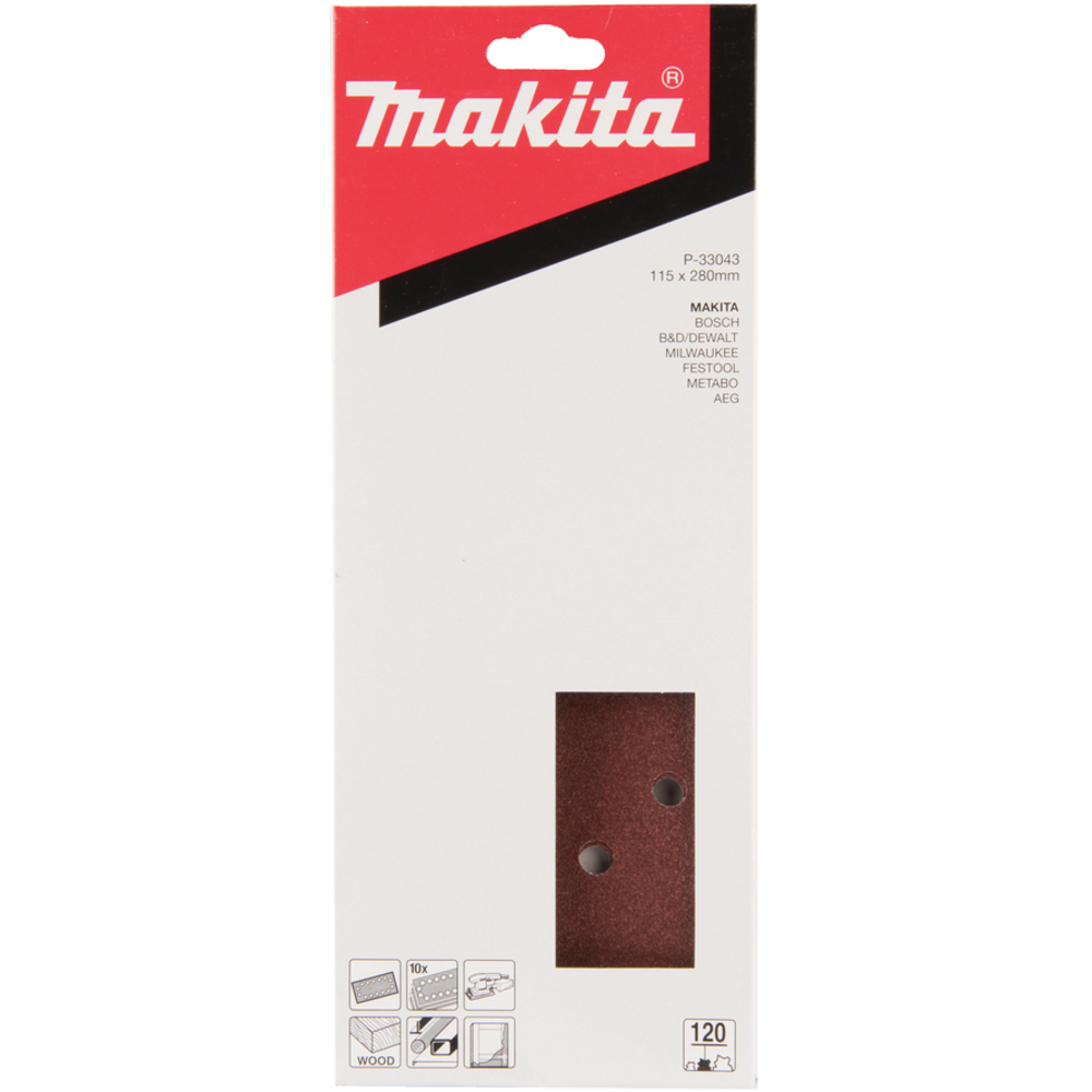 10 Feuilles rectangulaires abrasives 115x280 mm - MAKITA - P-33043