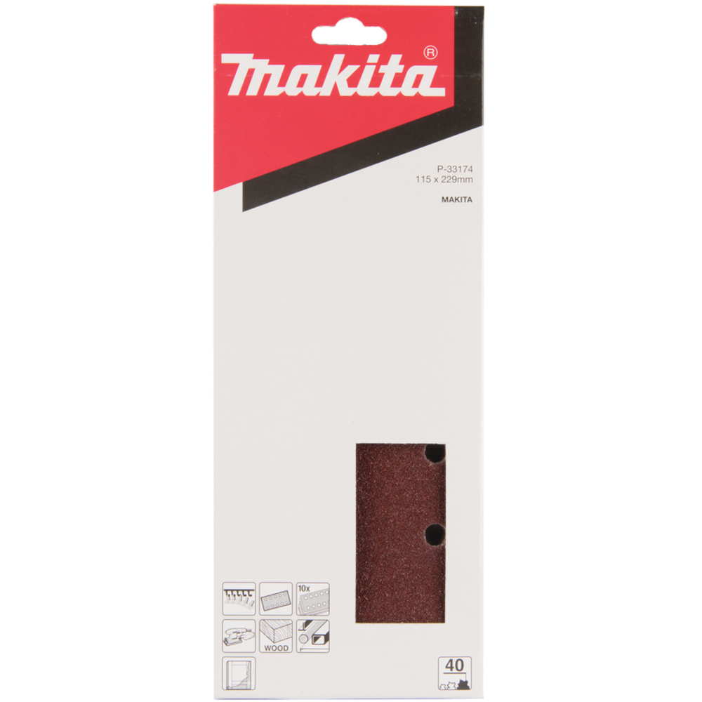 FEUILLE RECT 5+5 BOIS/MÉT 115X229MM G40 X10 - MAKITA - P-33174