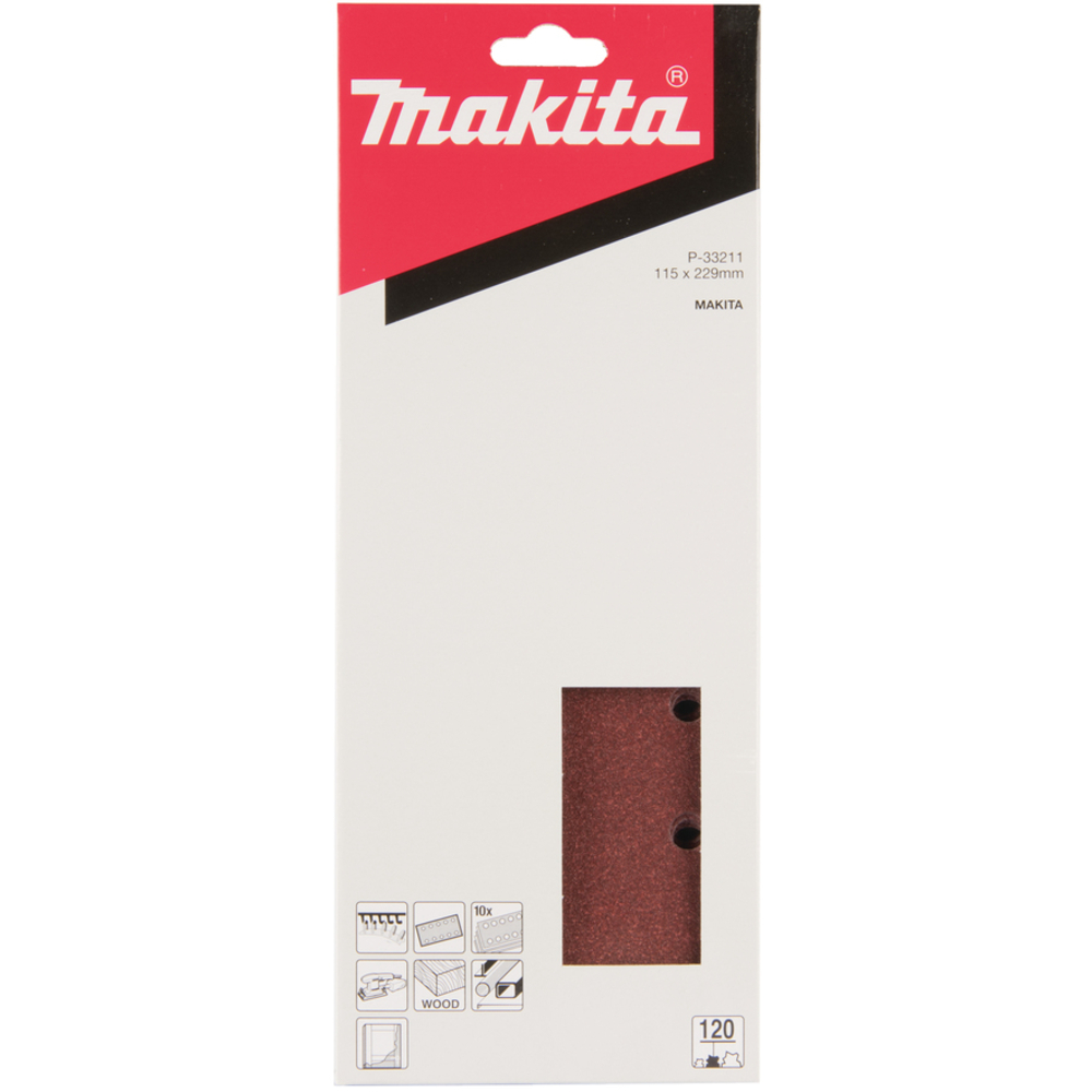 Papier abrasif P-33211 à abrasifs velcro, 115 mm x 229 mm, grain 120 paquet de 10 - MAKITA - P-33211