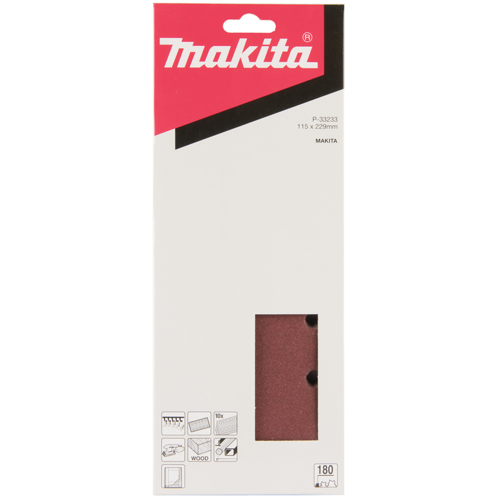 FEUILLE RECT 5+5 BOIS/MÉT 115X229MM G180 X10 - MAKITA - P-33233