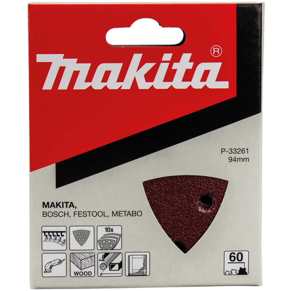 10 FEUILLES TRIANGULAIRES ABRASIVES 94 MM GRAIN 60 - MAKITA - P-33261