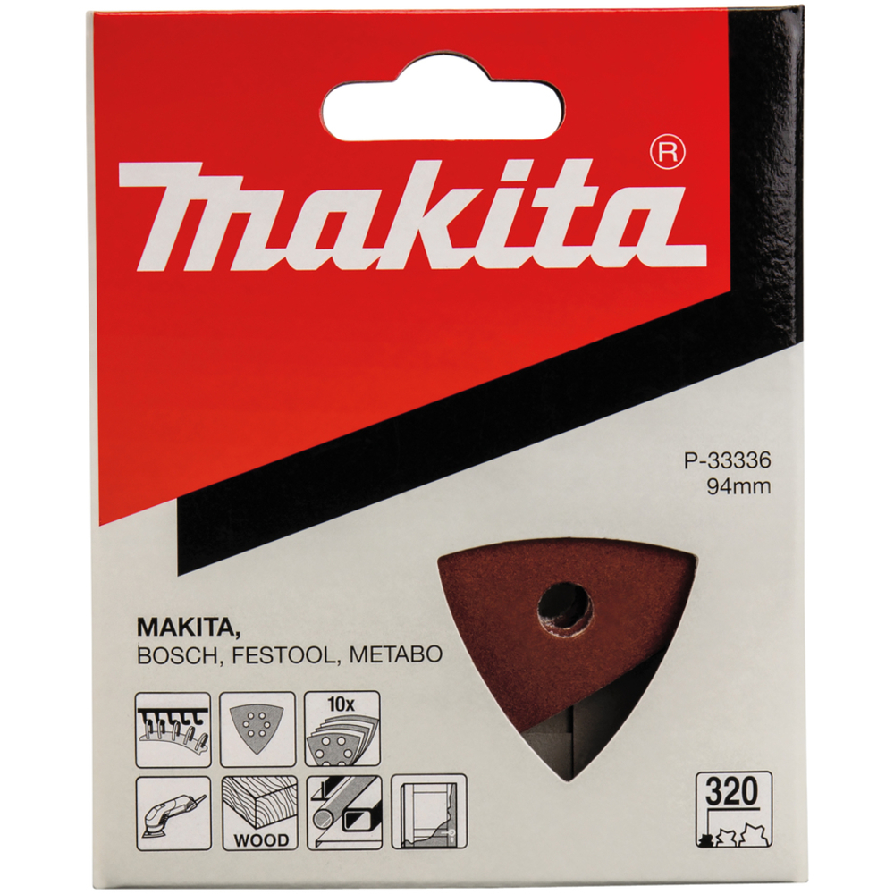 10 FEUILLES TRIANGULAIRES ABRASIVES 94 MM GRAIN 320 - MAKITA - P-33336