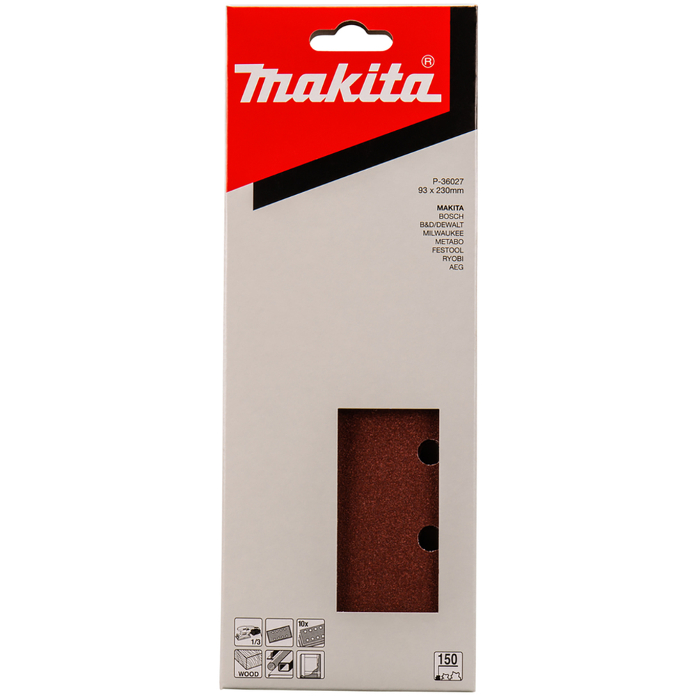 10 FEUILLES RECTANGULAIRES ABRASIVES 93X230 MM GRAIN 150 - MAKITA - P-36027