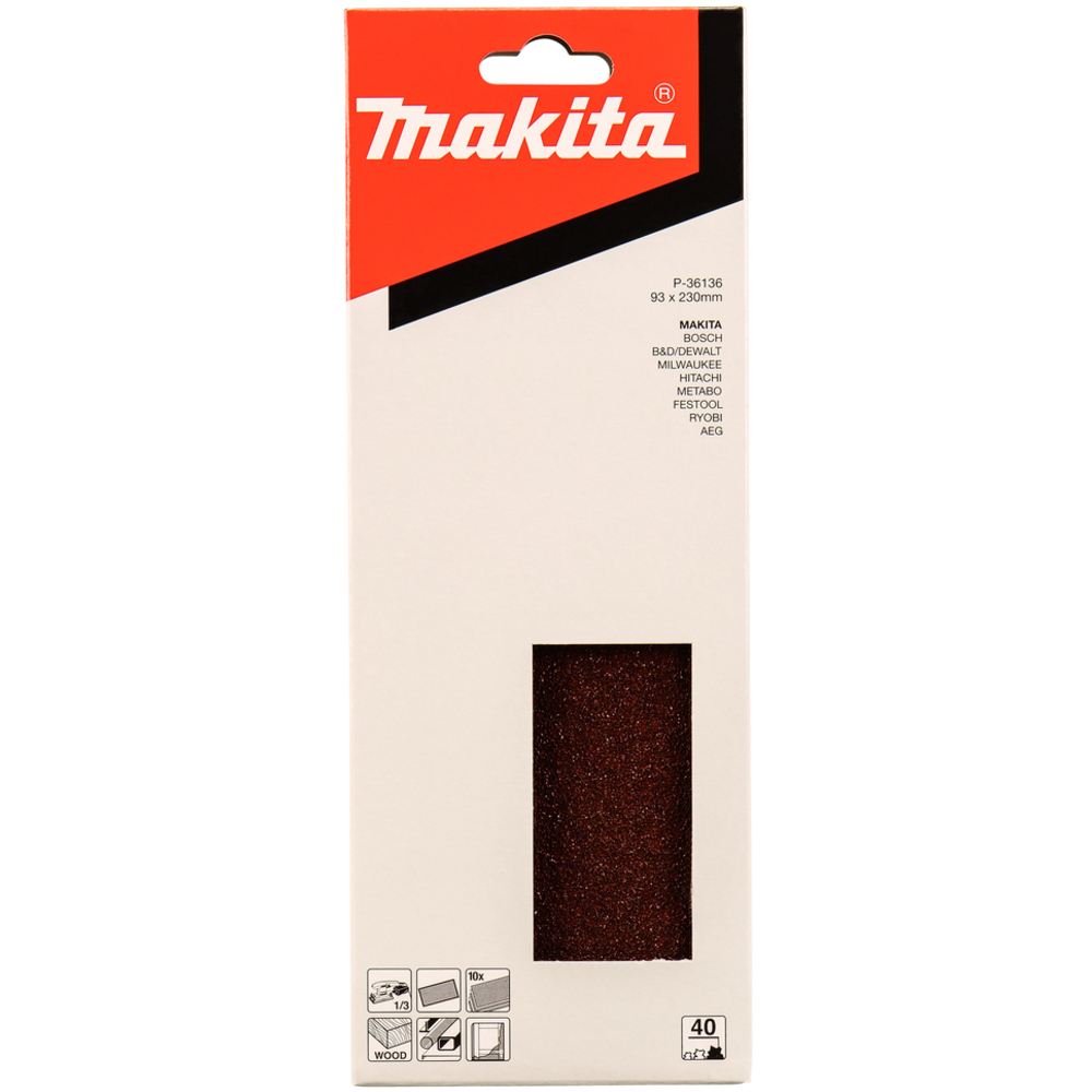 10 FEUILLES RECTANGULAIRES ABRASIVES 93X230 MM GRAIN 40 - MAKITA - P-36136