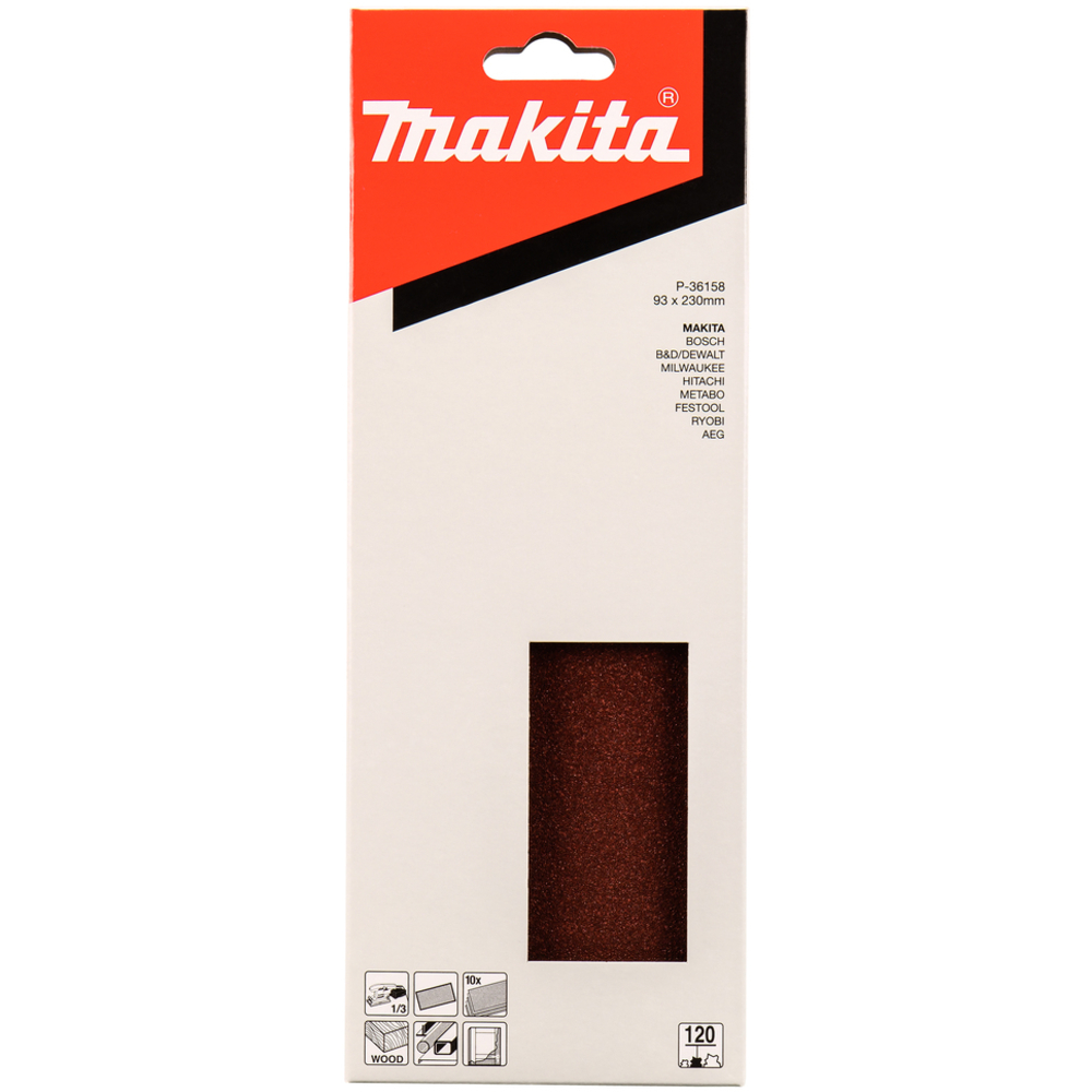 10 FEUILLES RECTANGULAIRES ABRASIVES 93X230 MM GRAIN 120 - MAKITA - P-36158