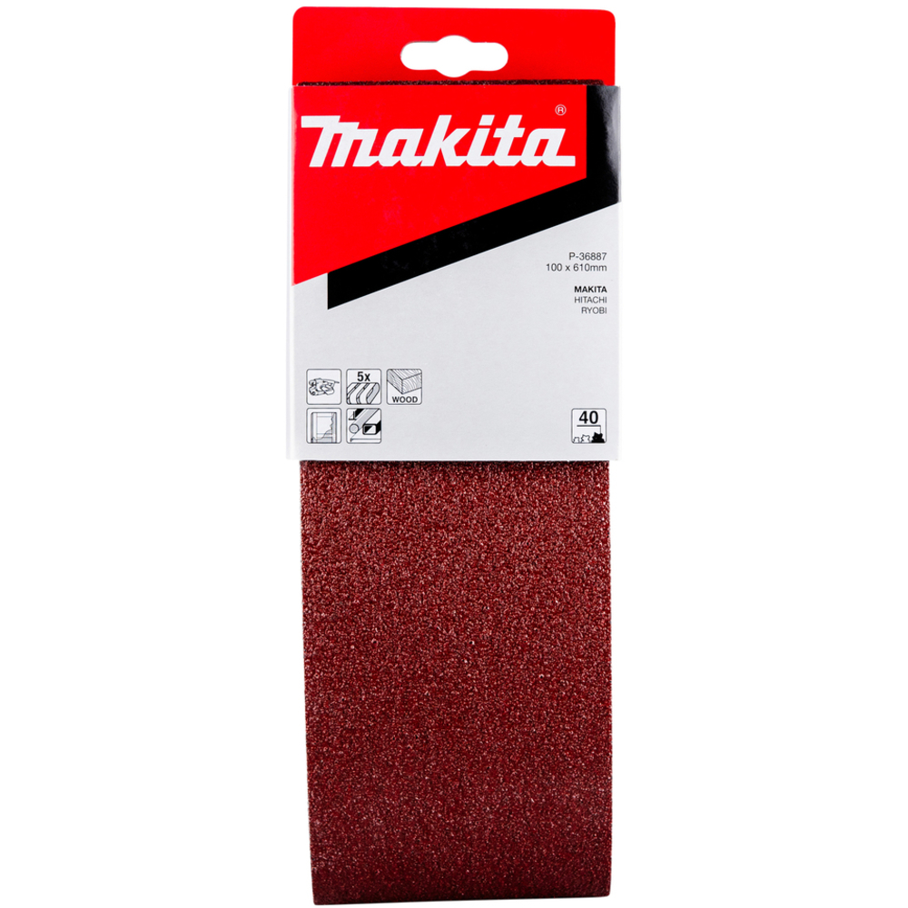 5 BANDES ABRASIVES 100X610 MM GRAIN 40 POUR BOIS MÉTAL- MAKITA - P-36887