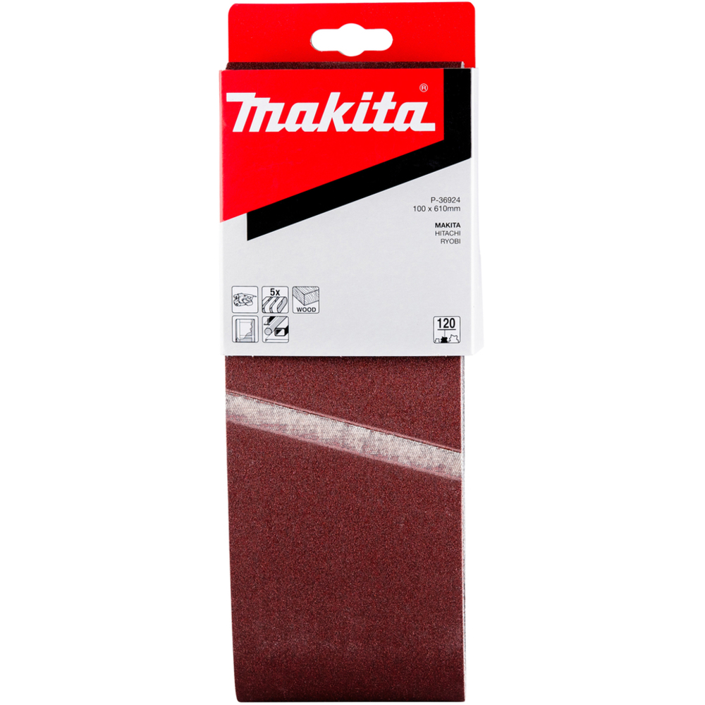 5 BANDES ABRASIVES 100X610 MM GRAIN 120 POUR BOIS MÉTAL GRAIN 120 - MAKITA - P-36924