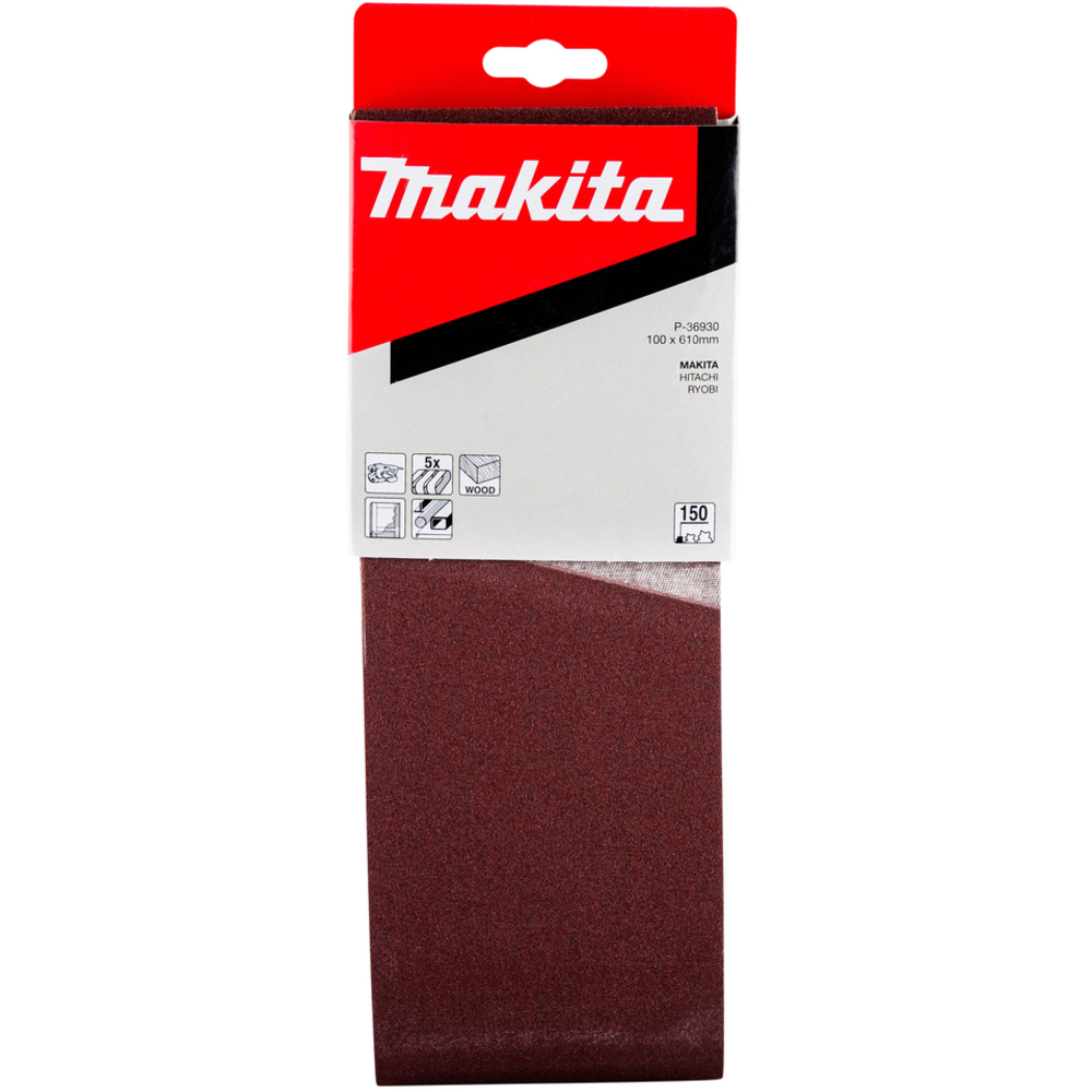 5 BANDES ABRASIVES 100X610 MM GRAIN 150 POUR BOIS MÉTAL- MAKITA - P-36930