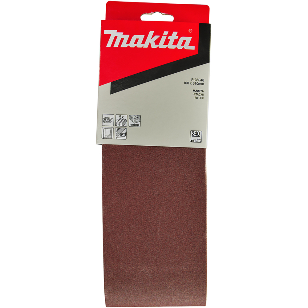 5 BANDES ABRASIVES 100X610 MM GRAIN 240 POUR BOIS MÉTAL- MAKITA - P-36946