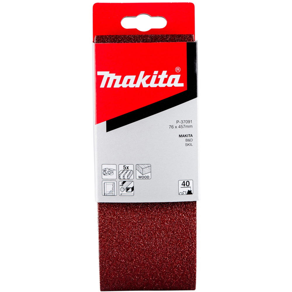 5 BANDES ABRASIVES 76X457 MM GRAIN 40 POUR BOIS MÉTAL- MAKITA - P-37091
