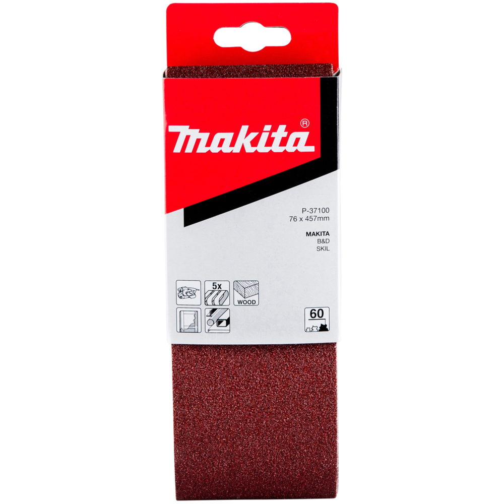 5 BANDES ABRASIVES 76X457 MM GRAIN 60 POUR BOIS MÉTAL- MAKITA - P-37100