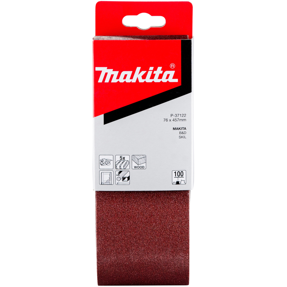 5 BANDES ABRASIVES 76X457 MM GRAIN 100 POUR BOIS MÉTAL - MAKITA - P-37122