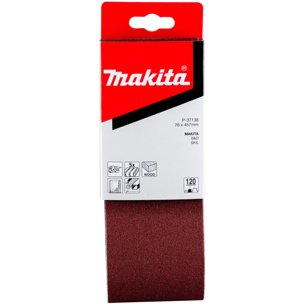 5 BANDES ABRASIVES 76X457 MM GRAIN 120 POUR BOIS MÉTAL- MAKITA - P-37138