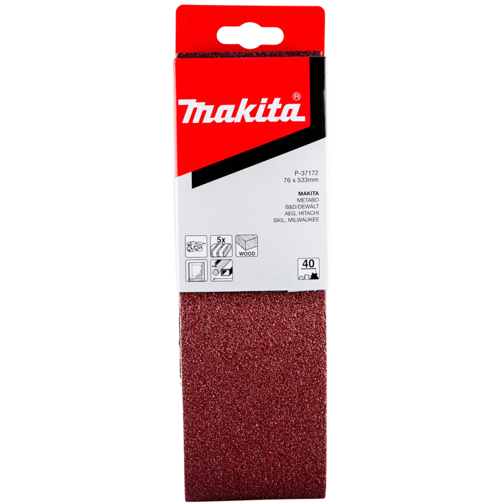 5 BANDES ABRASIVES 76X533 MM GRAIN 40 POUR BOIS MÉTAL- MAKITA - P-37172
