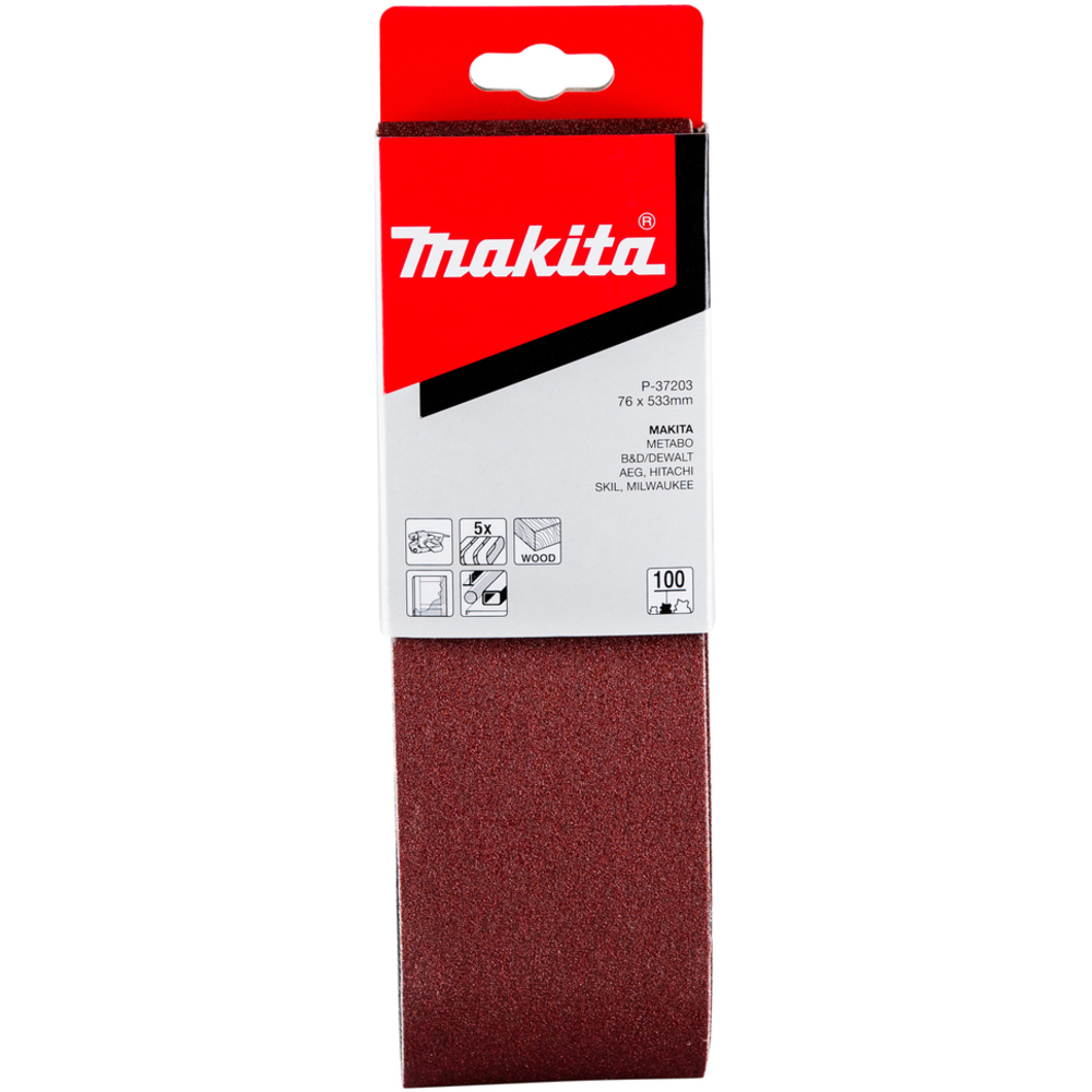 5 BANDES ABRASIVES 76X533 MM GRAIN 100 POUR BOIS MÉTAL- MAKITA - P-37203