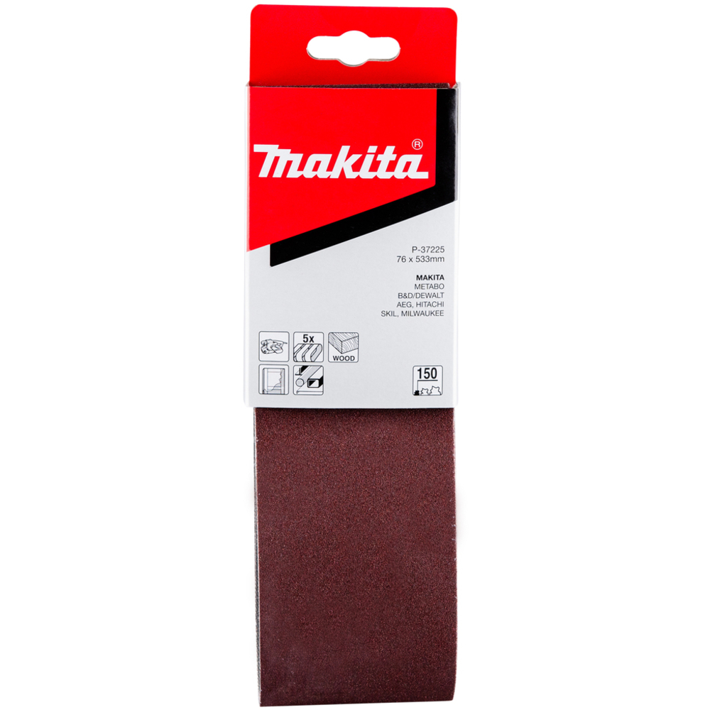 5 BANDES ABRASIVES 76X533 MM GRAIN 150 POUR BOIS MÉTAL- MAKITA - P-37225
