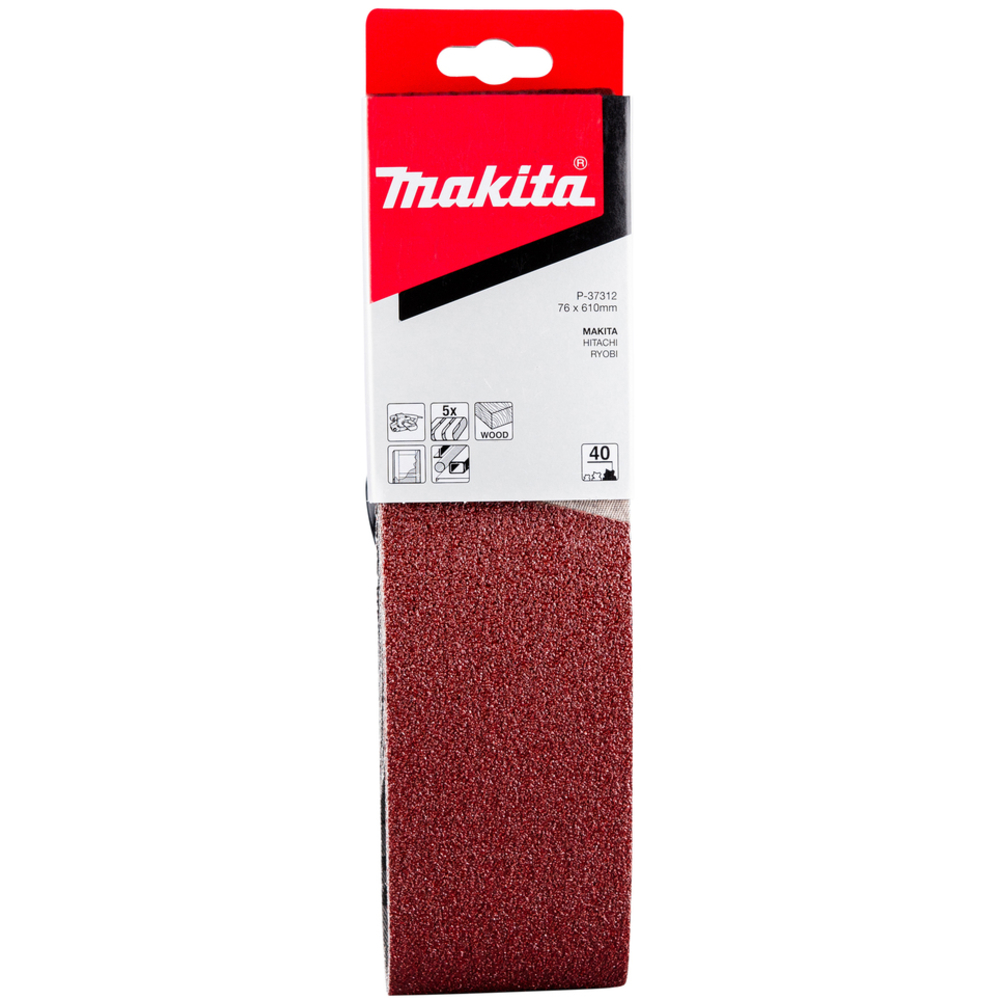 5 BANDES ABRASIVES 76X610 MM GRAIN 40 POUR BOIS MÉTAL- MAKITA - P-37312