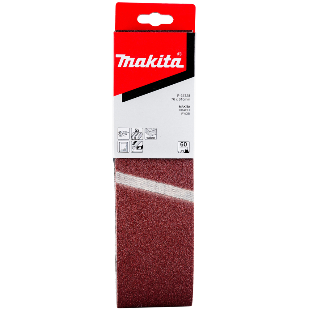 5 BANDES ABRASIVES 76X610 MM GRAIN 60 POUR BOIS MÉTAL- MAKITA - P-37328