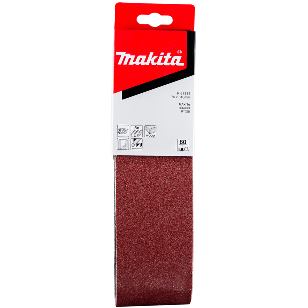 5 BANDES ABRASIVES 76X610 MM GRAIN 80 POUR BOIS MÉTAL- MAKITA - P-37334