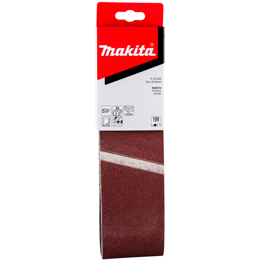 5 BANDES ABRASIVES 76X610 MM GRAIN 100 POUR BOIS MÉTAL- MAKITA - P-37340