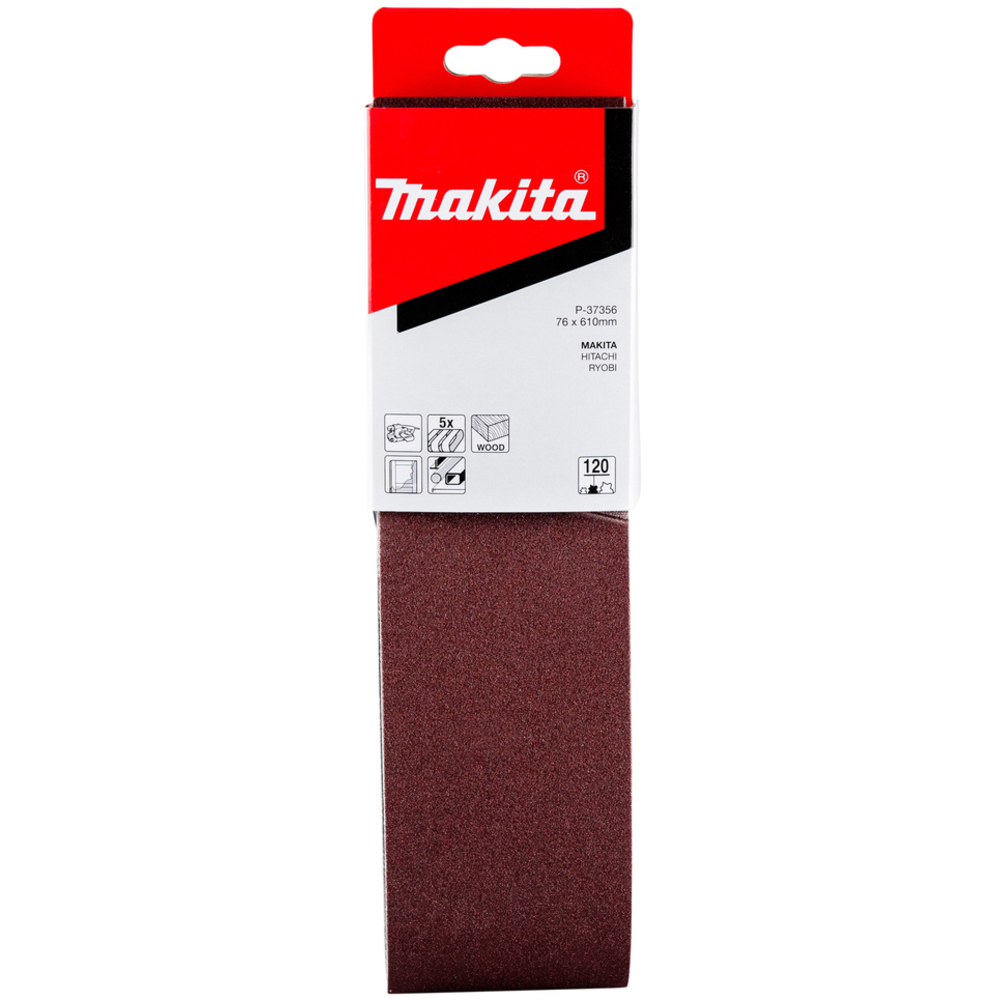 5 BANDES ABRASIVES 76X610 MM GRAIN 120 POUR BOIS MÉTAL- MAKITA - P-37356
