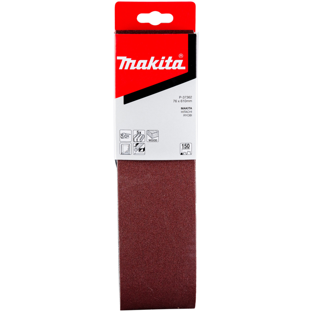 5 BANDES ABRASIVES 76X610 MM GRAIN 150 POUR BOIS MÉTAL- MAKITA - P-37362