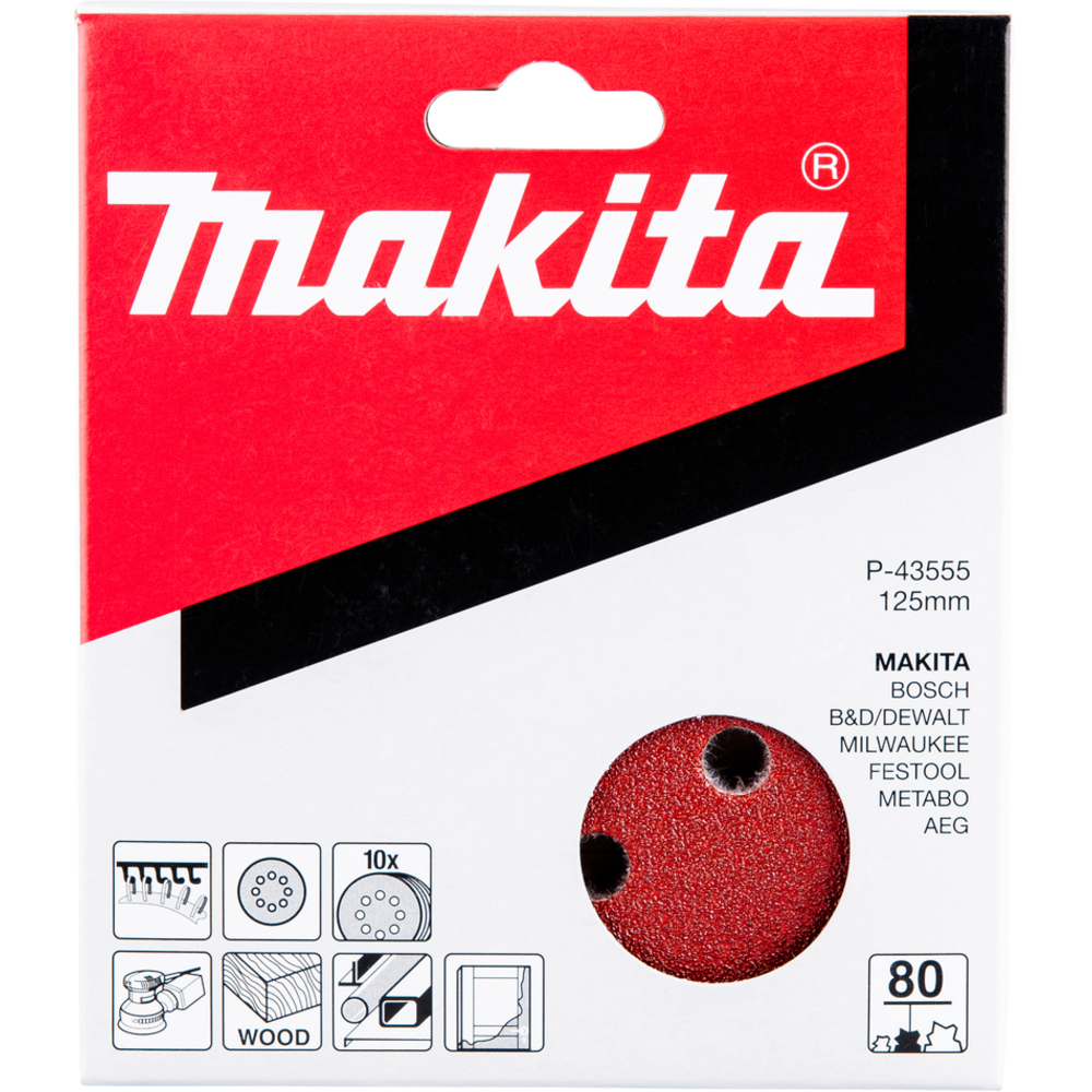 10 Disques abrasifs Diam. 125 mm auto-agrippant 8 trous bois/métal - MAKITA - P-43555