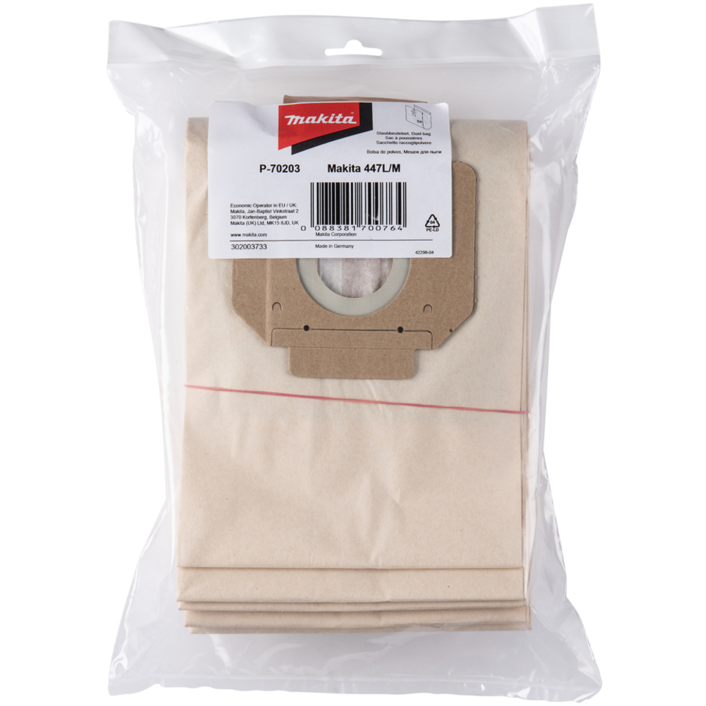LOT DE 5 SACS PAPIER POUR ASPIRATEUR 446M ET 447M - MAKITA - P-70203