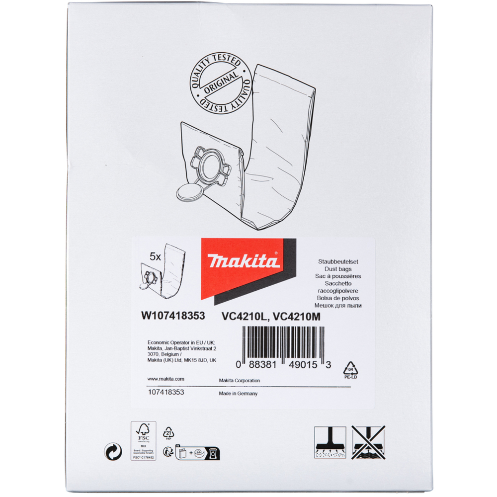 SAC FILTRE EN TISSU 5X VC4210 - MAKITA - W107418353